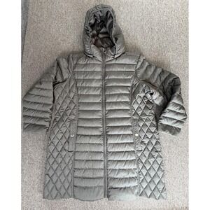 Michael Kors Coat Womens 1X Gray Packable Down Hooded Quilted Puffer